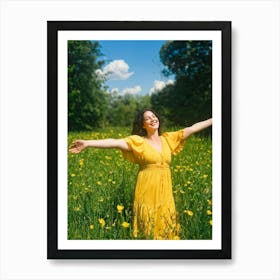 Adult Woman Basking In The Warmth Of The Golden Summer Sun Carefree And Relaxed In A Lush Park Sett Art Print