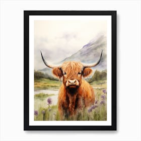 Watercolour Portrait Of A Highland Cow 3 Art Print