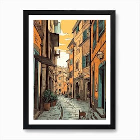 Painting Of Florence With A Cat Drawing 3 Art Print