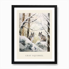 Winter Watercolour Gray Squirrel 4 Poster Art Print