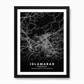 Islamabad Pakistan Black Map Poster