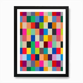 COLOURS OF THE EAST Bright Geometric Multi-Colored Checkerboard Grid Mosaic Art Print