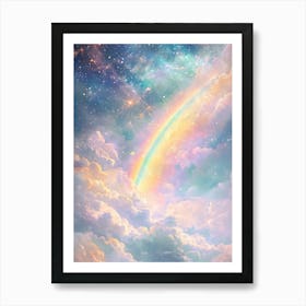 serene and dreamy dreamscape painting of a Soft rainbow forming in dreamlike sky in teal, lavender, coral in the style of impressionism Claude Monet lovely for bedroom, creative studio, or cozy corner Art Print