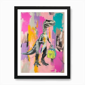 Dinosaur Shopping Pink Purple Graffiti Style 3 Art Print