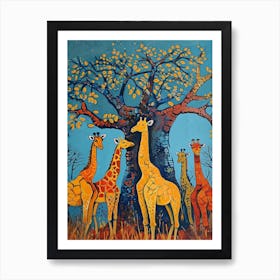 Abstract Giraffe Herd Under The Trees 3 Art Print