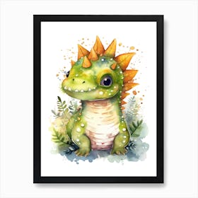 Tsintaosaurus Cute Dinosaur Watercolour 4 Art Print