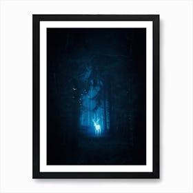 Magic Blue Deer In The Forest Art Print