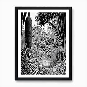 Jardin Majorelle, 1, Morocco Linocut Black And White Vintage Art Print