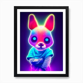 Neon Anthropomorphic Bunny Art Print