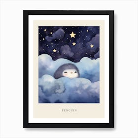 Baby Penguin Sleeping In The Clouds Nursery Poster Art Print