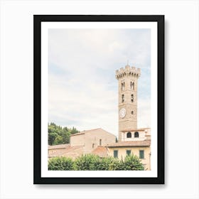 Florence, Italy I Medieval architecture tower photography in a pastel summer italian country village in Tuscany in Fiesole among the mountains, olive groves and cypress trees to experience la dolce vita Art Print