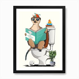 Meerkat in Bathroom on Toilet Art Print