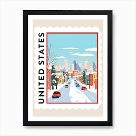 Retro Winter Stamp Poster Chicago United States Art Print