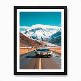 A Lamborghini Aventador In The Andean Crossing Patagonia Illustration 1 Art Print