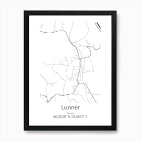 Lunner,Norway Minimalist Map Art Print