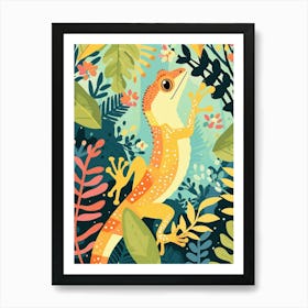 Lime Green Crested Gecko Abstract Modern Illustration 4 Art Print