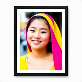 Asian Girl In Yellow And Pink ~ Reimagined Art Print