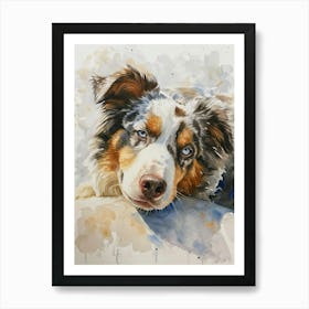 Australian Shepherd Dog Watercolor Painting 1 Art Print