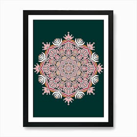 WA240013 - Vibrant Floral Mandala on Dark Green - Colorful Bohemian Art Art Print