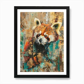 Red Panda Gold Effect Collage 3 Art Print