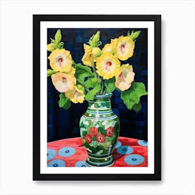 Flowers In A Vase Still Life Painting Hollyhock 1 Art Print