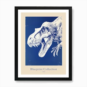 T Rex Blue & White Poster Art Print