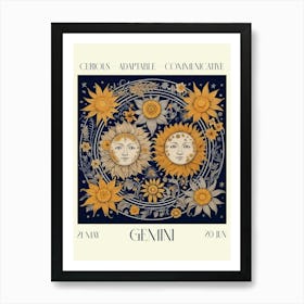 Gemini Sun William Morris Zodiac Astral Sign Art Print