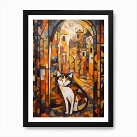 Painting Of Marrakech With A Cat In The Style Of Cubism, Picasso Style 1 Art Print