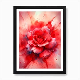 Red Rose Watercolor Painting Art Print