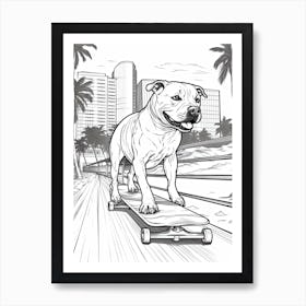 Staffordshire Bull Terrier Dog Skateboarding Line Art 3 Art Print
