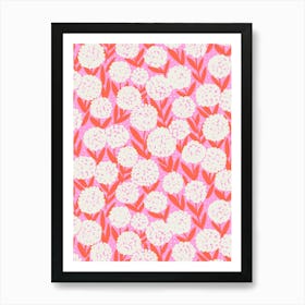 Blooming Abstract Allium Flowers White Coral Pink Art Print