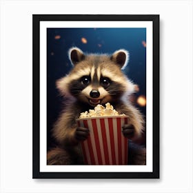 Cartoon Crab Eating Raccoon Eating Popcorn At The Cinema 1 Art Print