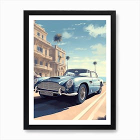 A Aston Martin Db5 In French Riviera Car Illustration 3 Art Print