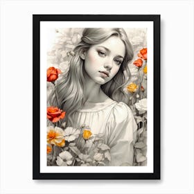 Girl In Flowers Poster