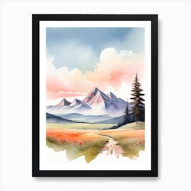 Tranquil Mountains In Minimalist Watercolor Vertical Composition 42 Art Print