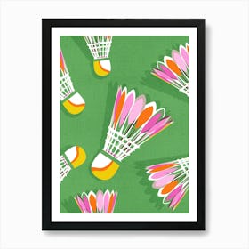 Badminton Birdie Pop Art Pattern Green and Pink Art Print