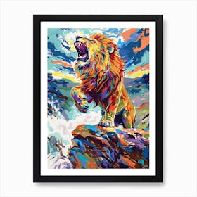 Masai Lion Roaring On A Cliff Fauvist Painting 2 Art Print