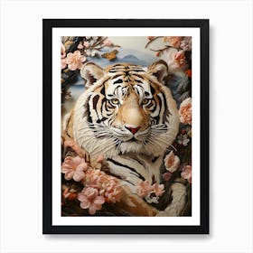 Tiger In Bloom 3 Art Print