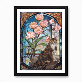 Lotus With A Cat 2 Art Nouveau Style Art Print