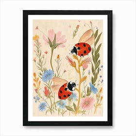 Folksy Floral Animal Drawing Ladybug 3 Art Print