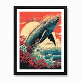 Whale Animal Drawing In The Style Of Ukiyo E 2 Art Print