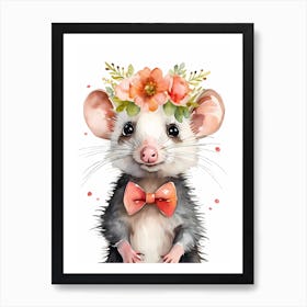 Baby Opossum Flower Crown Bowties Woodland Animal Nursery Decor (15) Result Art Print
