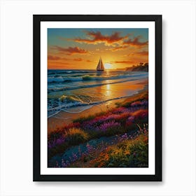 Sailboat At Sunset 3 Art Print