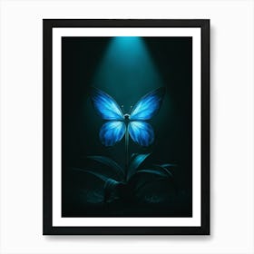 Blue Butterfly In The Dark 1 Art Print