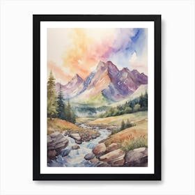 Watercolor Of A Mountain Stream Art Print