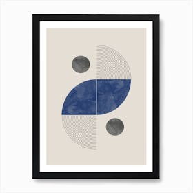 Blue Geometric Modern Graphic Watercolor Art Retro Vibe Art Print