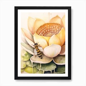 Beehive With Lotus Watercolour Illustration 2 Art Print
