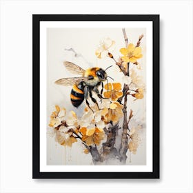 Bumblebee, Japanese Brush Painting, Ukiyo E, Minimal 1 Art Print