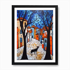Painting Of Havana With A Cat In The Style Of Surrealism, Miro Style 1 Art Print