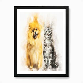 Maine Coon Kitten Spitz Dog Art Print